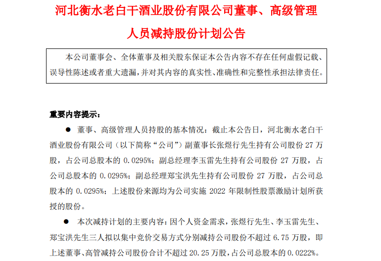 老白干酒高管涨薪又减持 员工收入已两连降