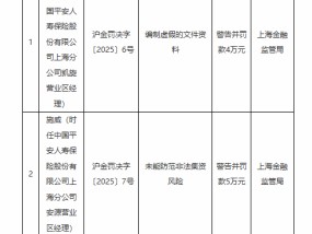 平安人寿上海分公司因未能防范非法集资风险等违法违规行为被罚59.5万元！多名责任人遭禁业处罚