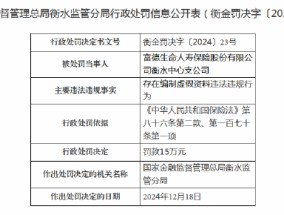 富德生命人寿衡水中心支公司被罚15万元：因存在编制虚假资料违法违规行为