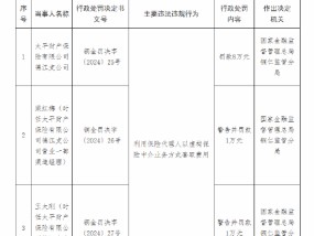 太平财险德江支公司被罚8万元：因利用保险代理人以虚构保险中介业务方式套取费用