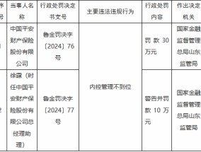 平安产险因内控管理不到位被罚30万元