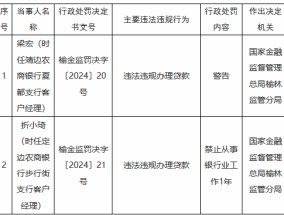 违法违规办理贷款 定边农商银行步行街支行时任一客户经理被禁业1年