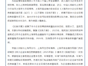 央行上海市分行等三部门联合印发《上海市中小企业环境信息披露实施方案（试行）》